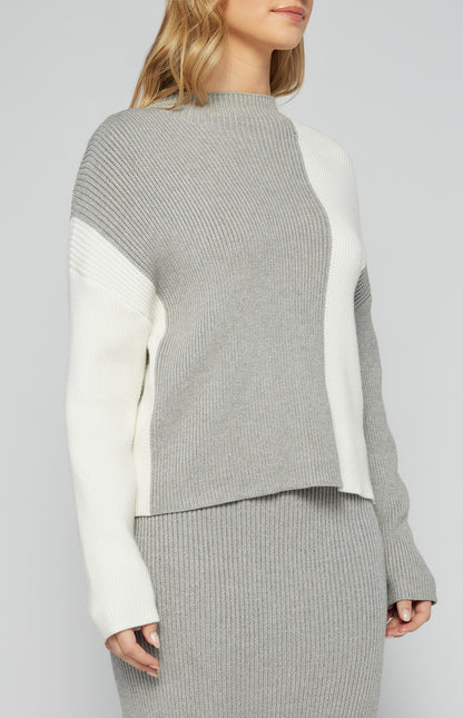 Contrast Blocking Knit Set with Jumper and Midi Skirt