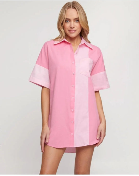 Pink shirt dress